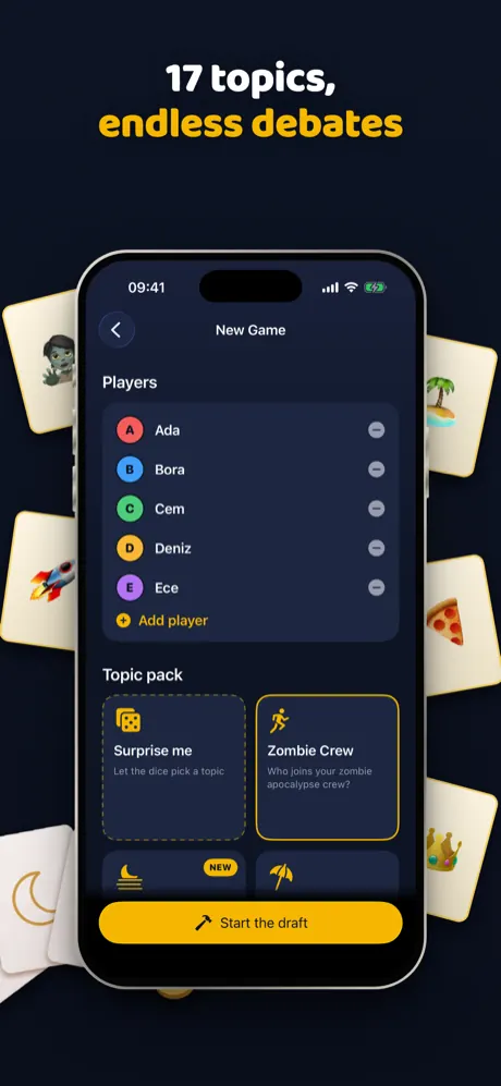 Choosing one of 17 topic packs