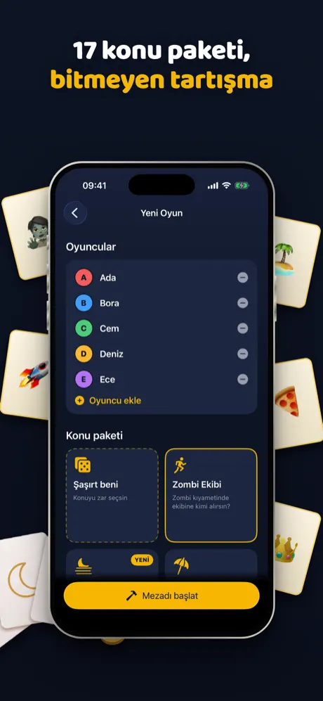 17 konu paketinden birini seçme